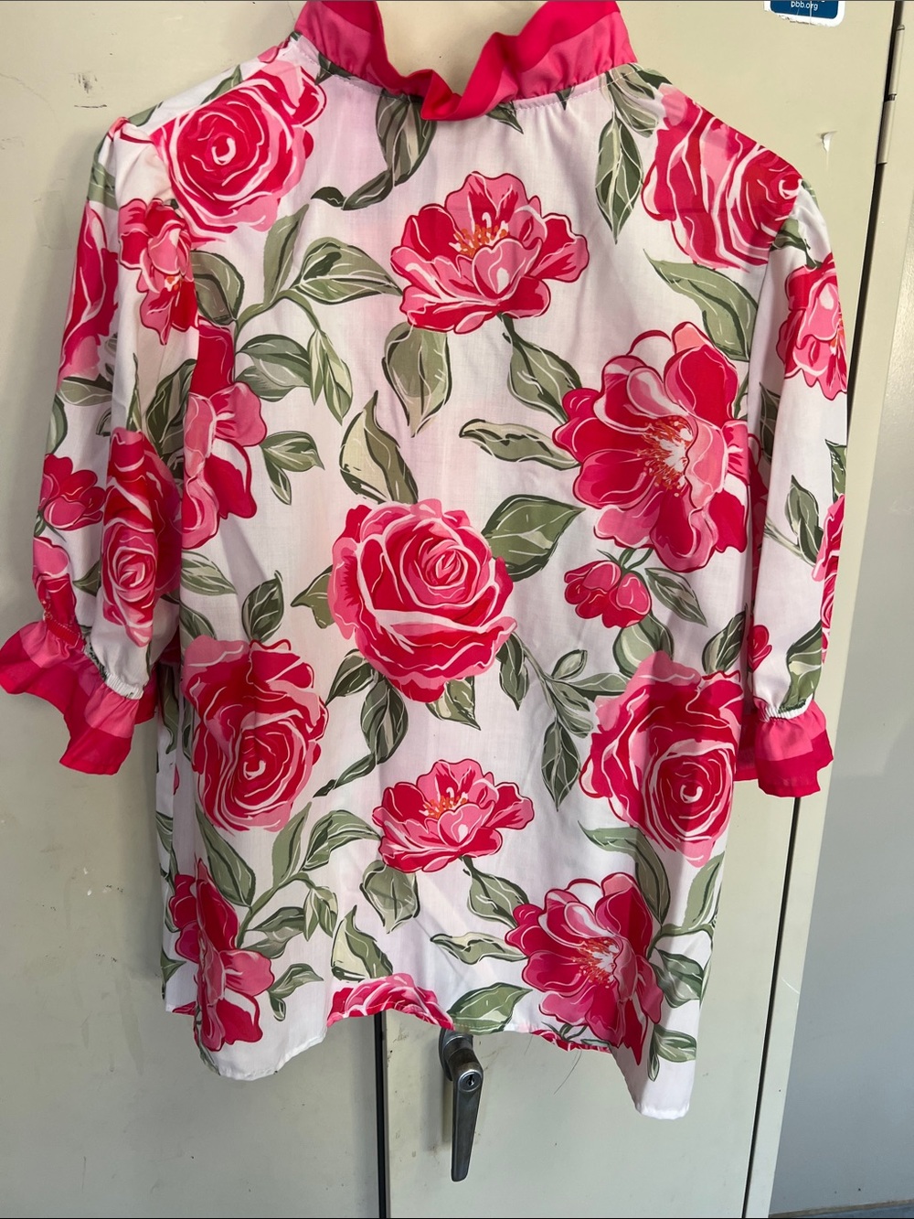 Pink Floral Ruffle Trim Blouse - Picture 2 of 3